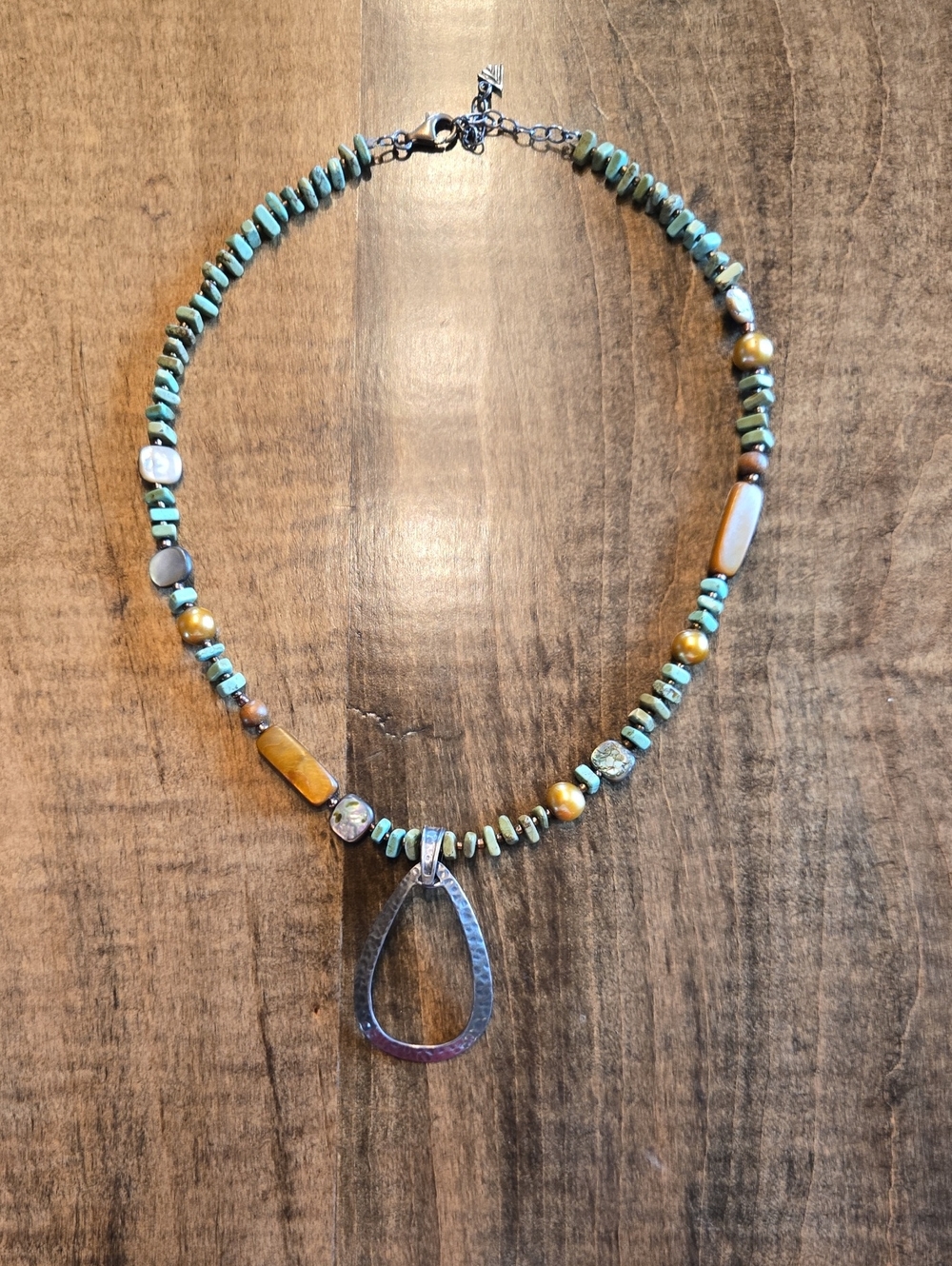 Silpada Turquoise Bead Drop Necklace with Hammered Teardrop Pendant NWOT
